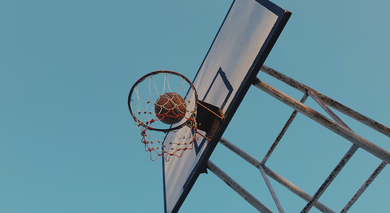 Basketball in a basket